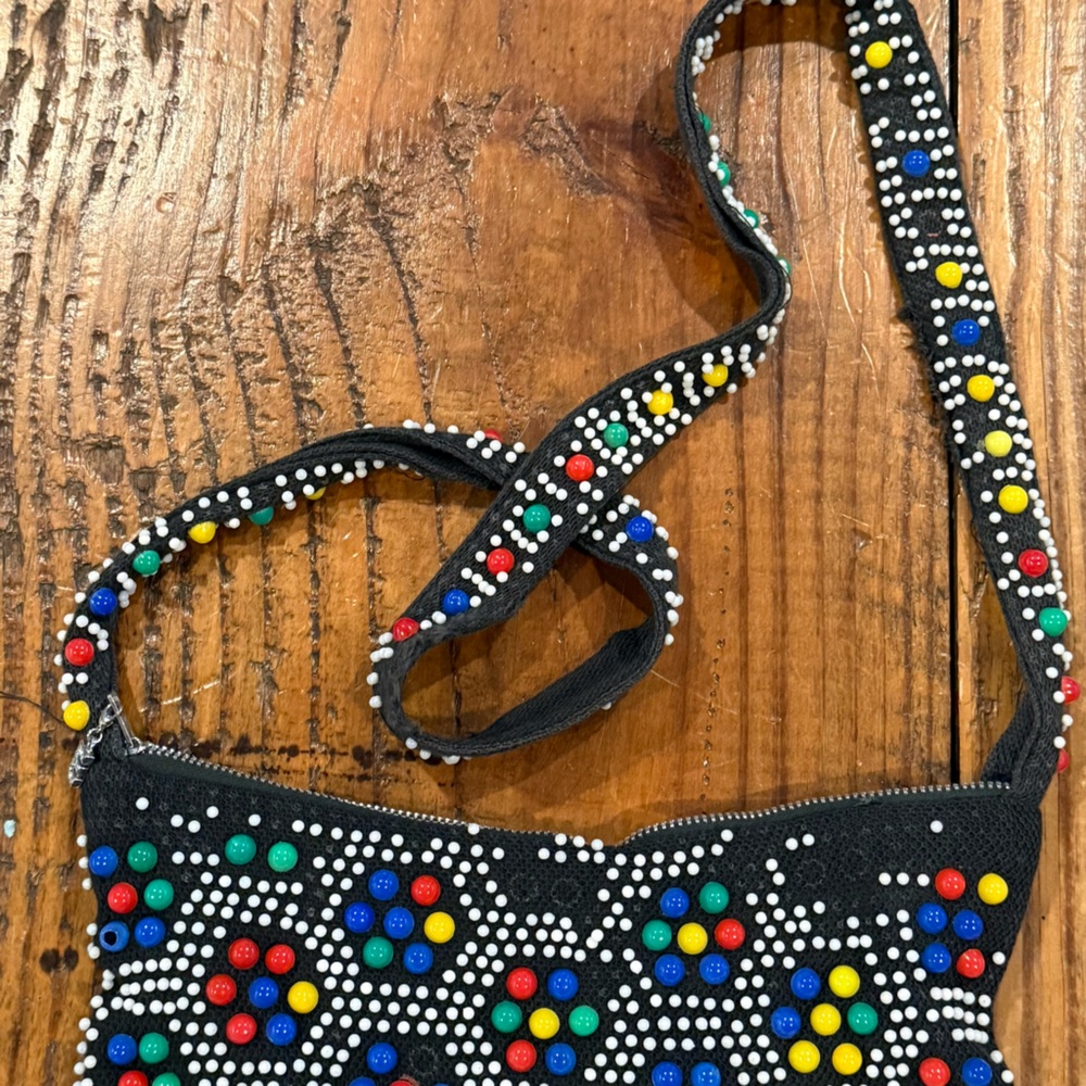 Beaded Fringe Bag Black Colorful Beads Vintage Vibes 60s 70s Boho-Inspired - Picture 9 of 9